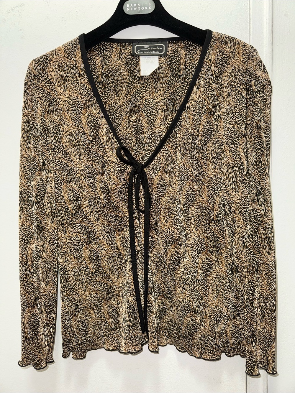 Y2K vintage Studio Connection Black Trim Tie-Front Open Cardigan Top Size 12